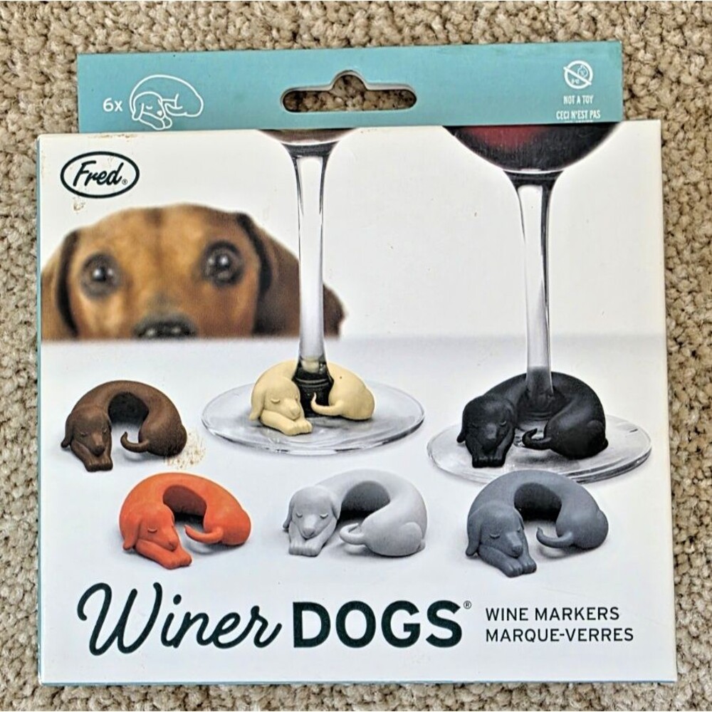 Winer Dogs Dachshunds 6 Silicone Weiner Dog Wine Markers by Fred Studio New in B